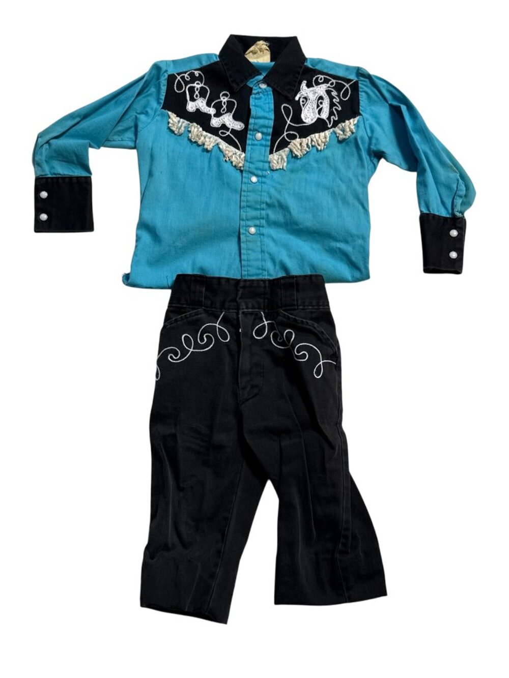 Vintage 1960s 1970s Western Cowboy Fringe Embroidered Costume - Kids Size 2